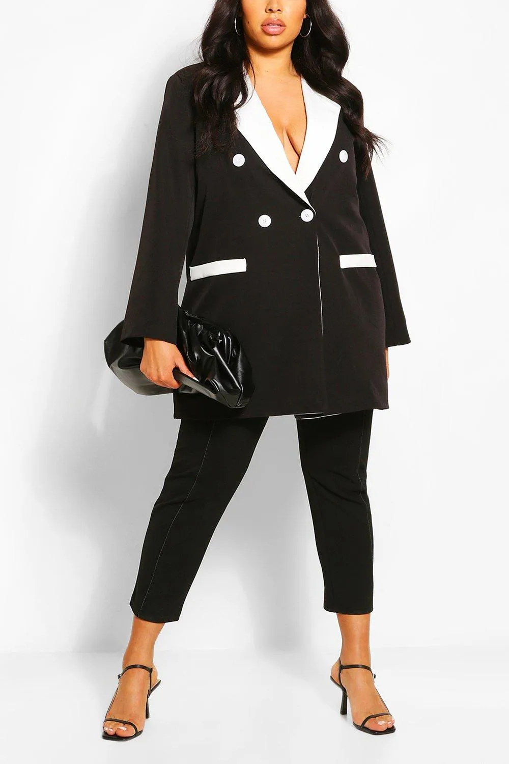 Plus Contrast Detail Longline Blazer