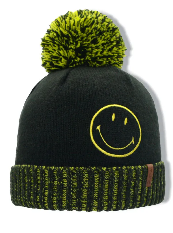 Pom Hat Beanie with Smiley Design