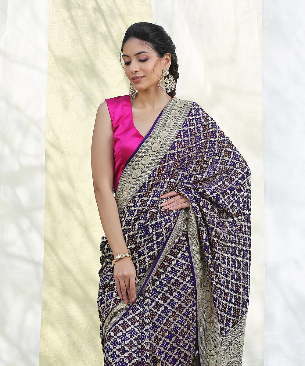 Purple Handloom Banarasi Georgette Bandhani Saree