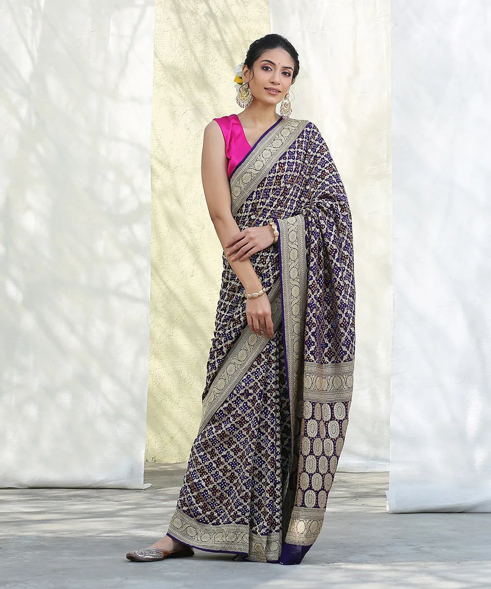 Purple Handloom Banarasi Georgette Bandhani Saree