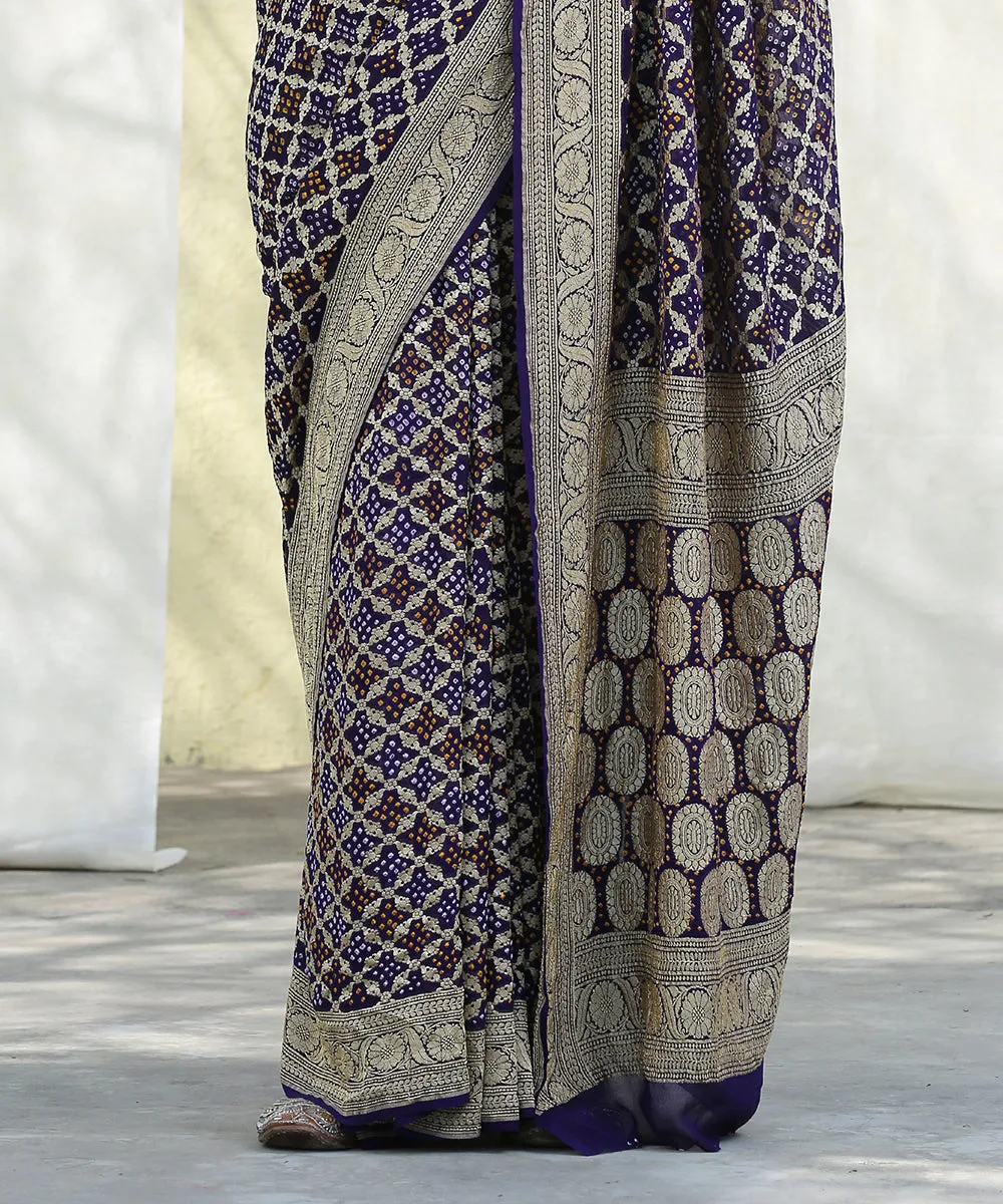 Purple Handloom Banarasi Georgette Bandhani Saree