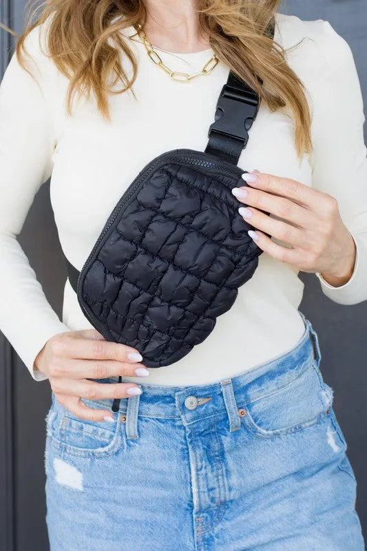 Quilted Puffer Sling Belt Bag - Anya