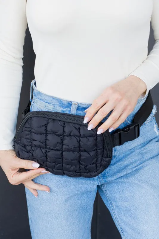 Quilted Puffer Sling Belt Bag - Anya