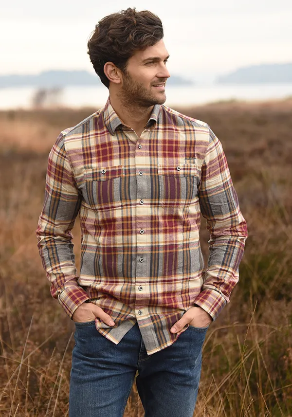 Red plaid flannel shirt.