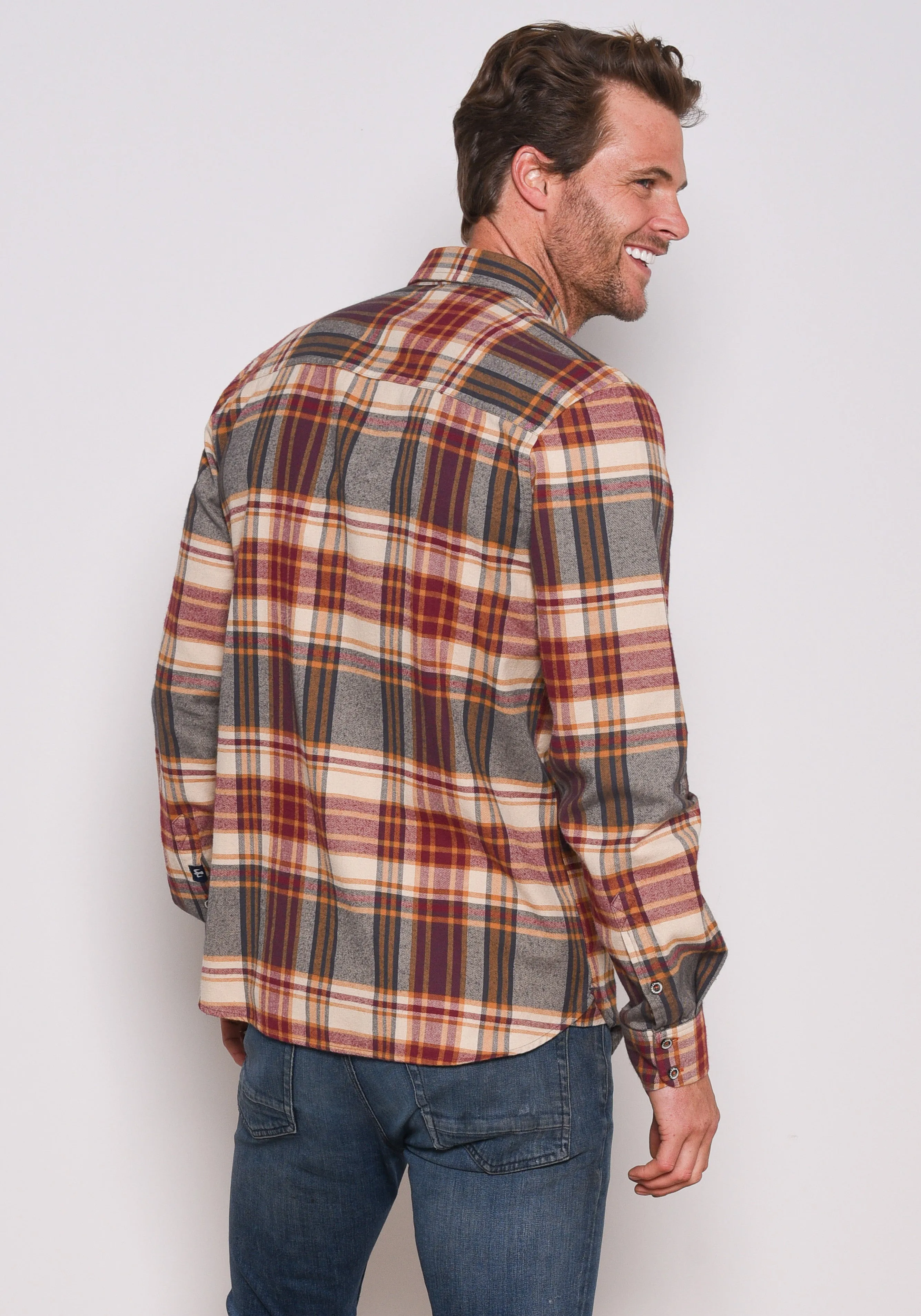 Red plaid flannel shirt.