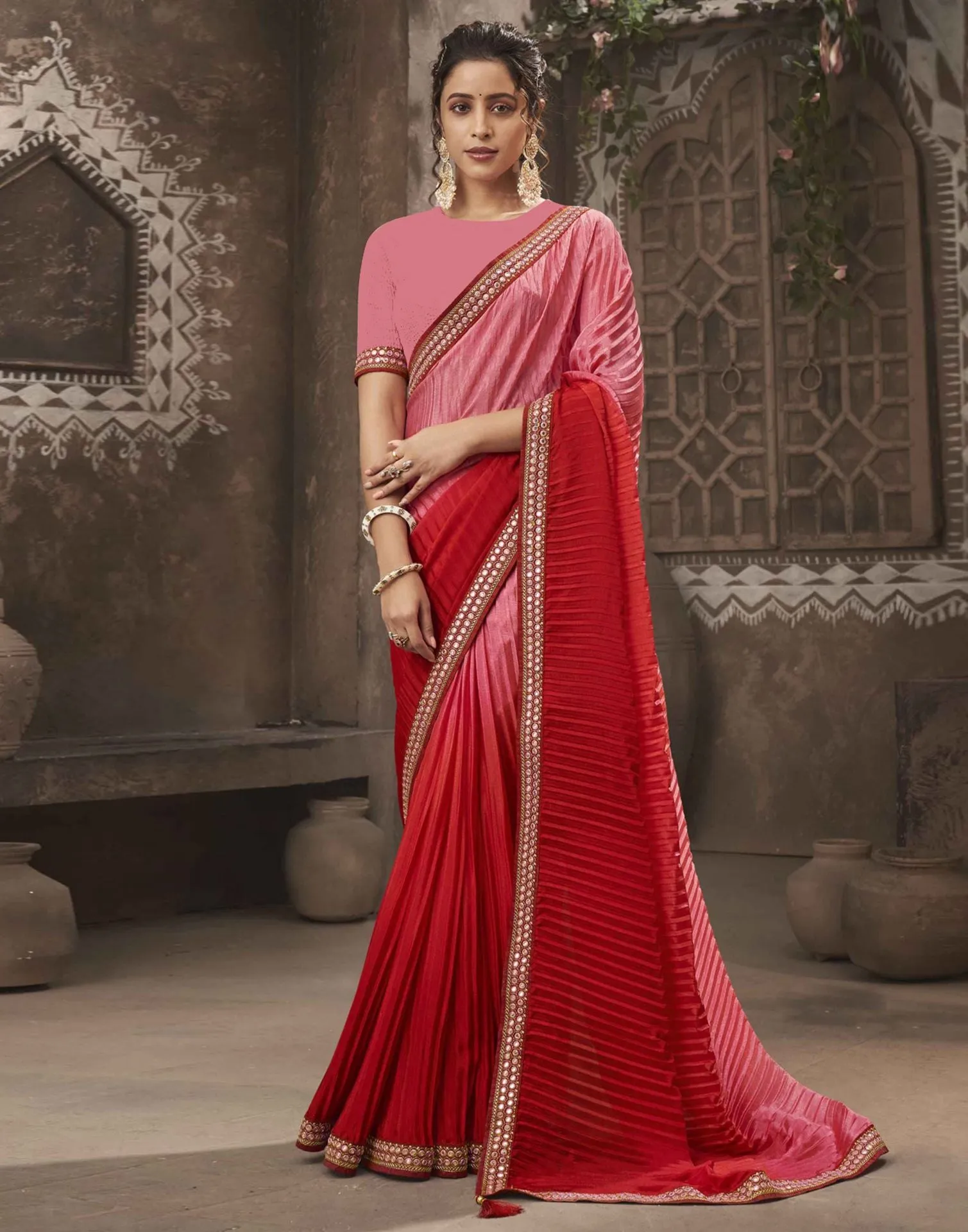 Red Plain Saree