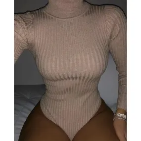 Ribbed knit bodysuit turtleneck - Knit bodysuit turtleneck, ribbed fabric - Buy now, limited stock available