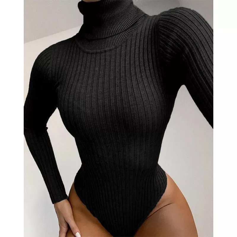 Ribbed knit bodysuit turtleneck - Knit bodysuit turtleneck, ribbed fabric - Buy now, limited stock available