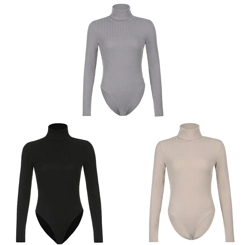 Ribbed knit bodysuit turtleneck - Knit bodysuit turtleneck, ribbed fabric - Buy now, limited stock available