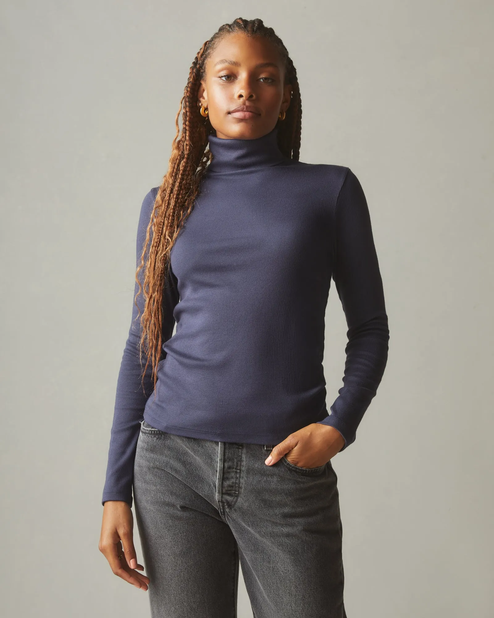 Ribbed Turtleneck - Deep Blue