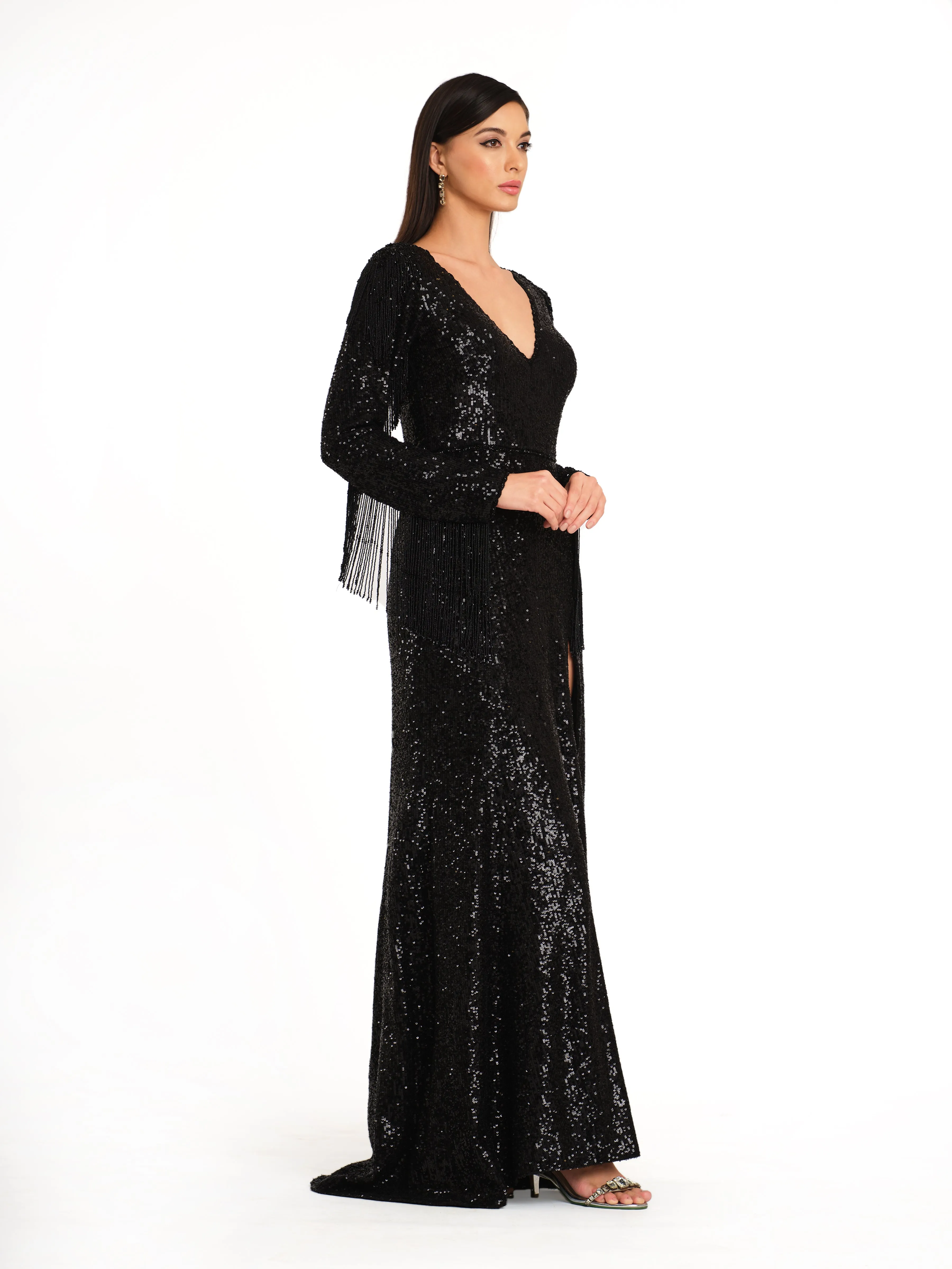 Sequin Gown with Tassels