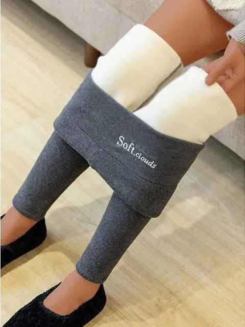 sizing|Stretchy High Waist Fleece Leggings for Women|Dark Grey & Black