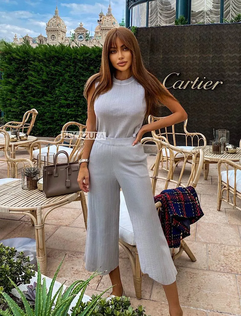 Sleeveless Knit Top High Waisted Cropped Pants Set - Shop now