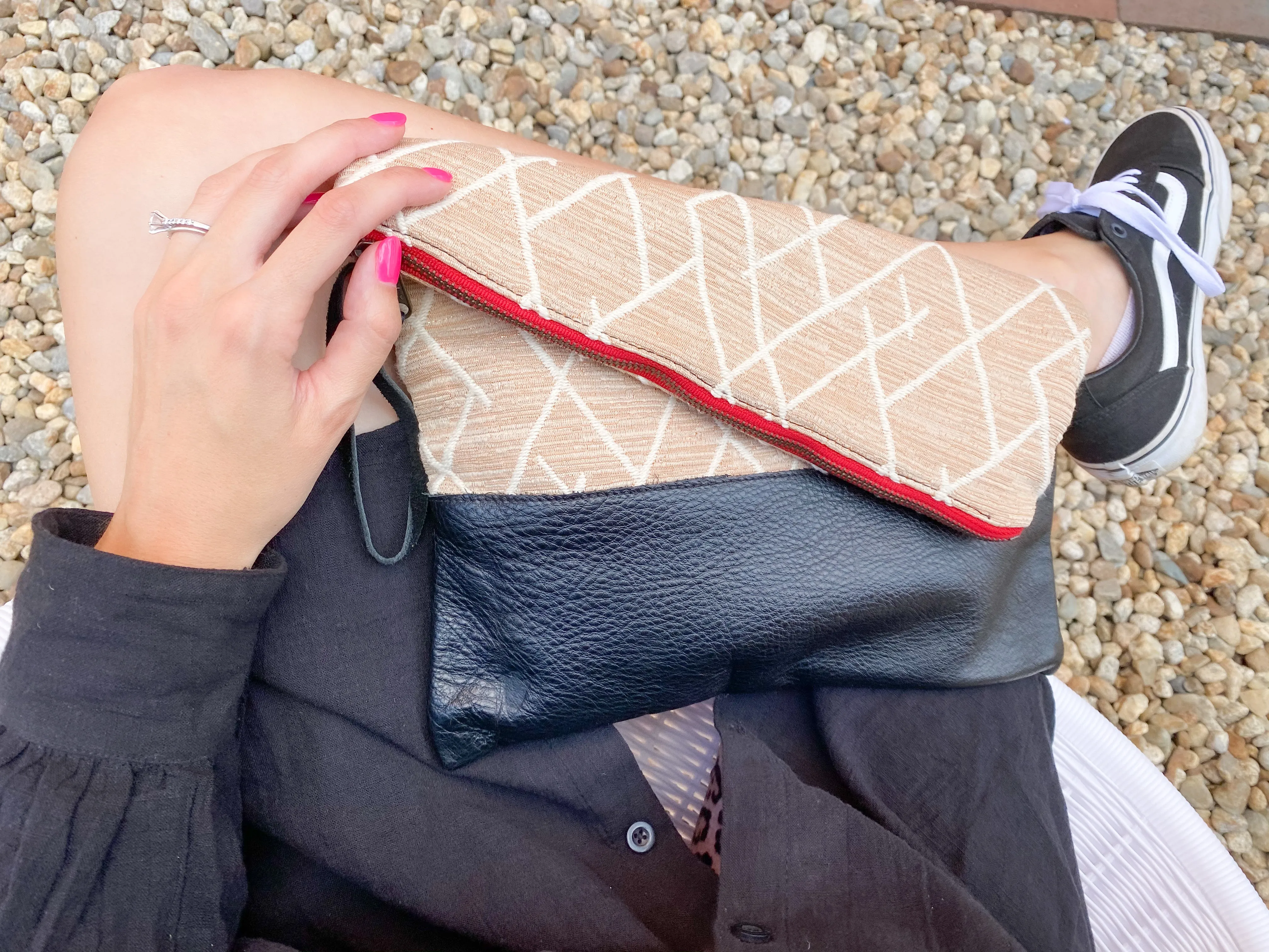 Sunset Large Clutch in Black Leather