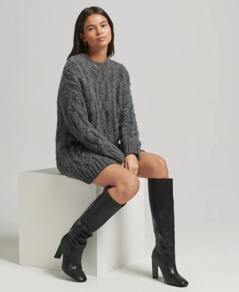 Superdry charcoal marle cable knit dress