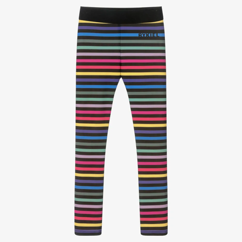 Teen Girls Black Striped Sports Leggings