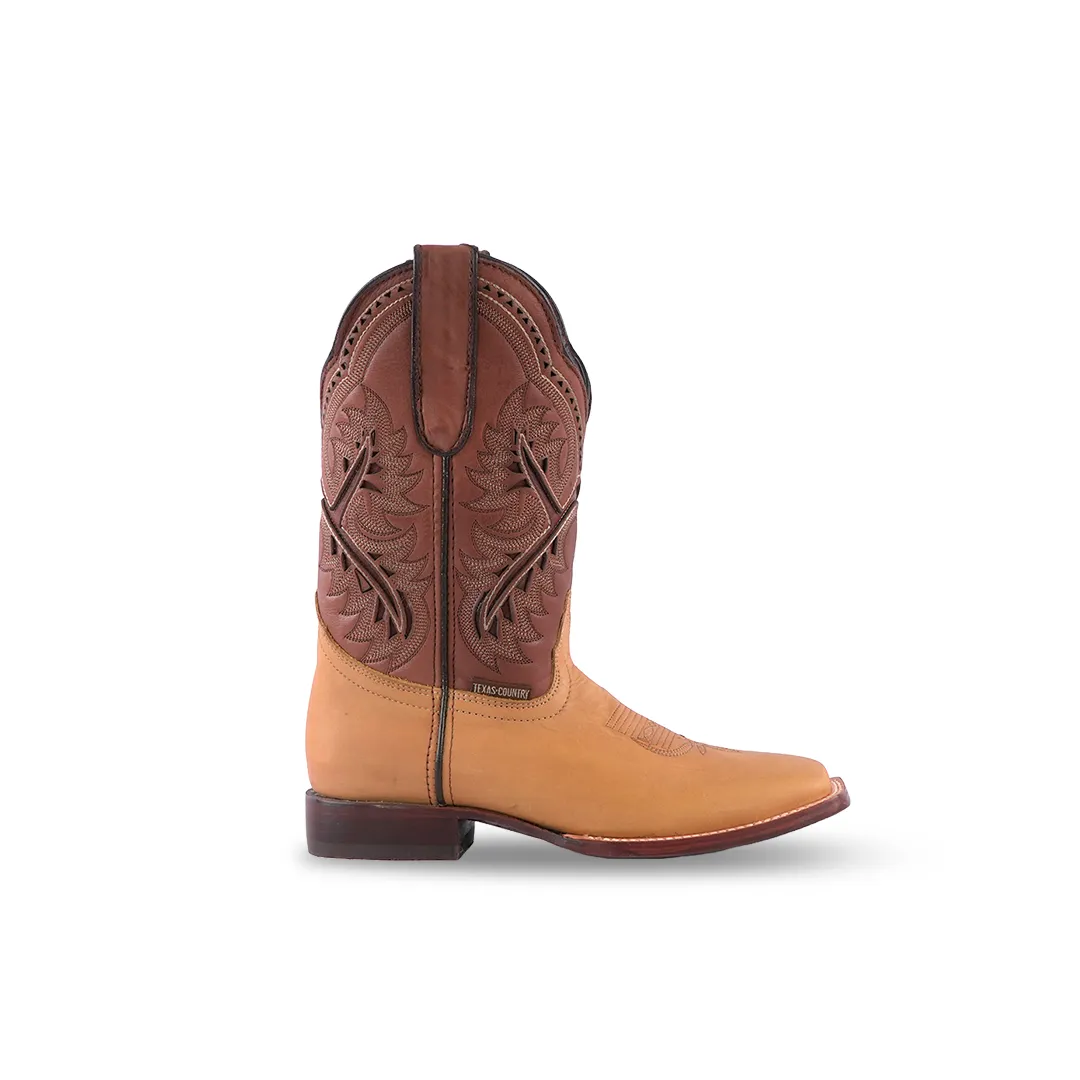 Texas Country Kids Boots Crazy Tan E29 Square Toe