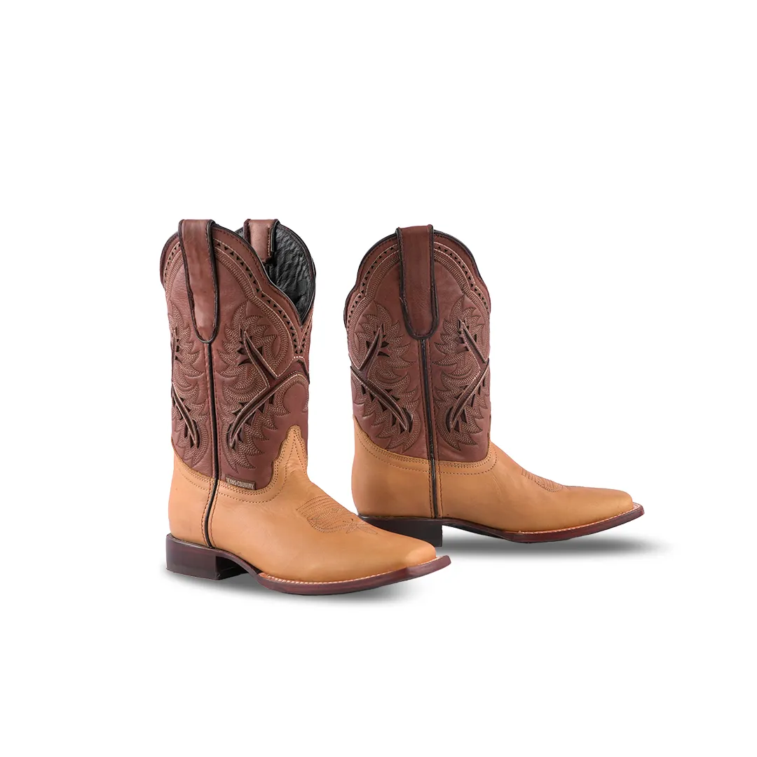 Texas Country Kids Boots Crazy Tan E29 Square Toe