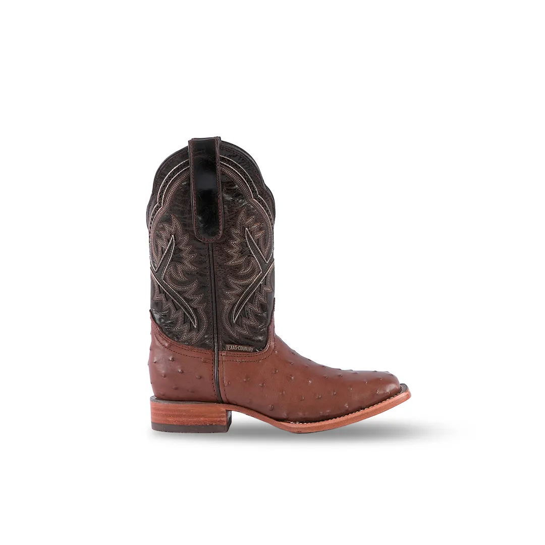 Texas Country Kids Boots Ostrich Choco E424 Square Toe