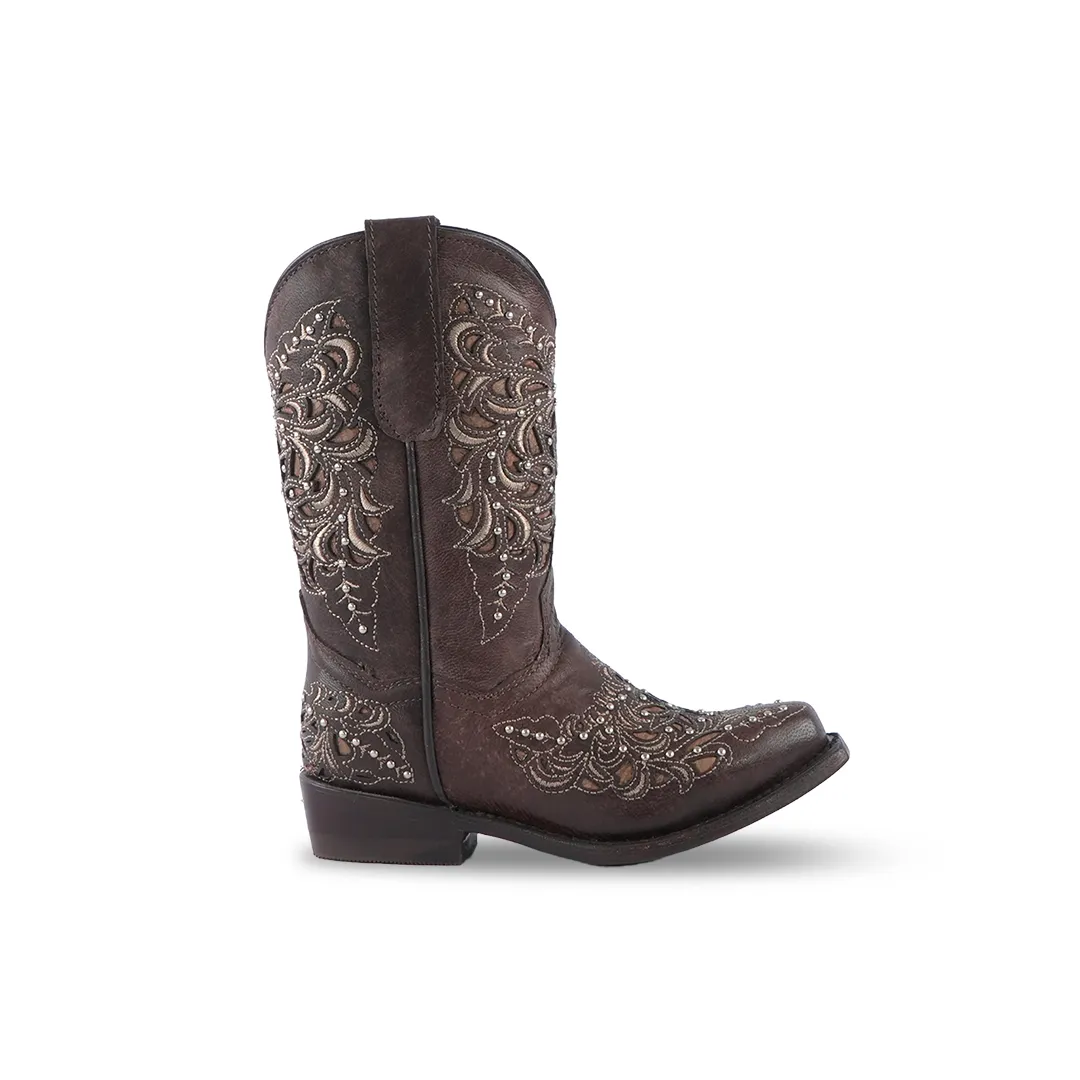 Texas Country Kids Western Girls Boots Rosal Kiara Oklahoma Choco EST 353n