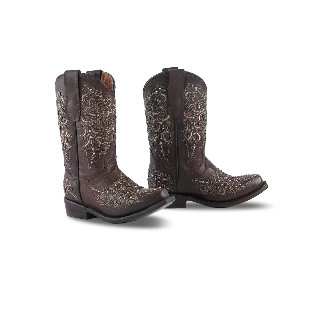 Texas Country Kids Western Girls Boots Rosal Kiara Oklahoma Choco EST 353n