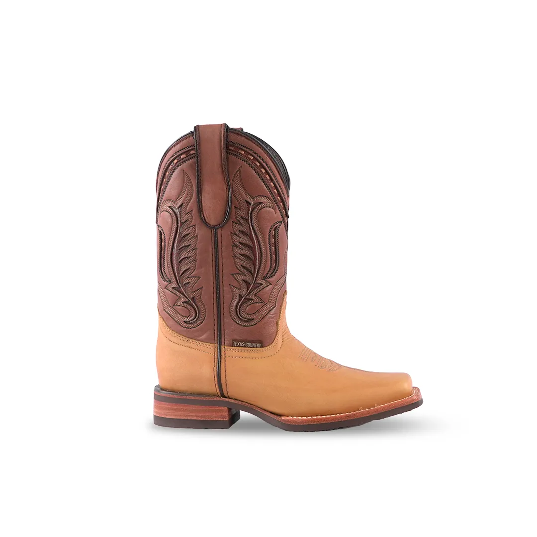 Texas Country Western Boots Kids Crazy Tan Rodeo E28