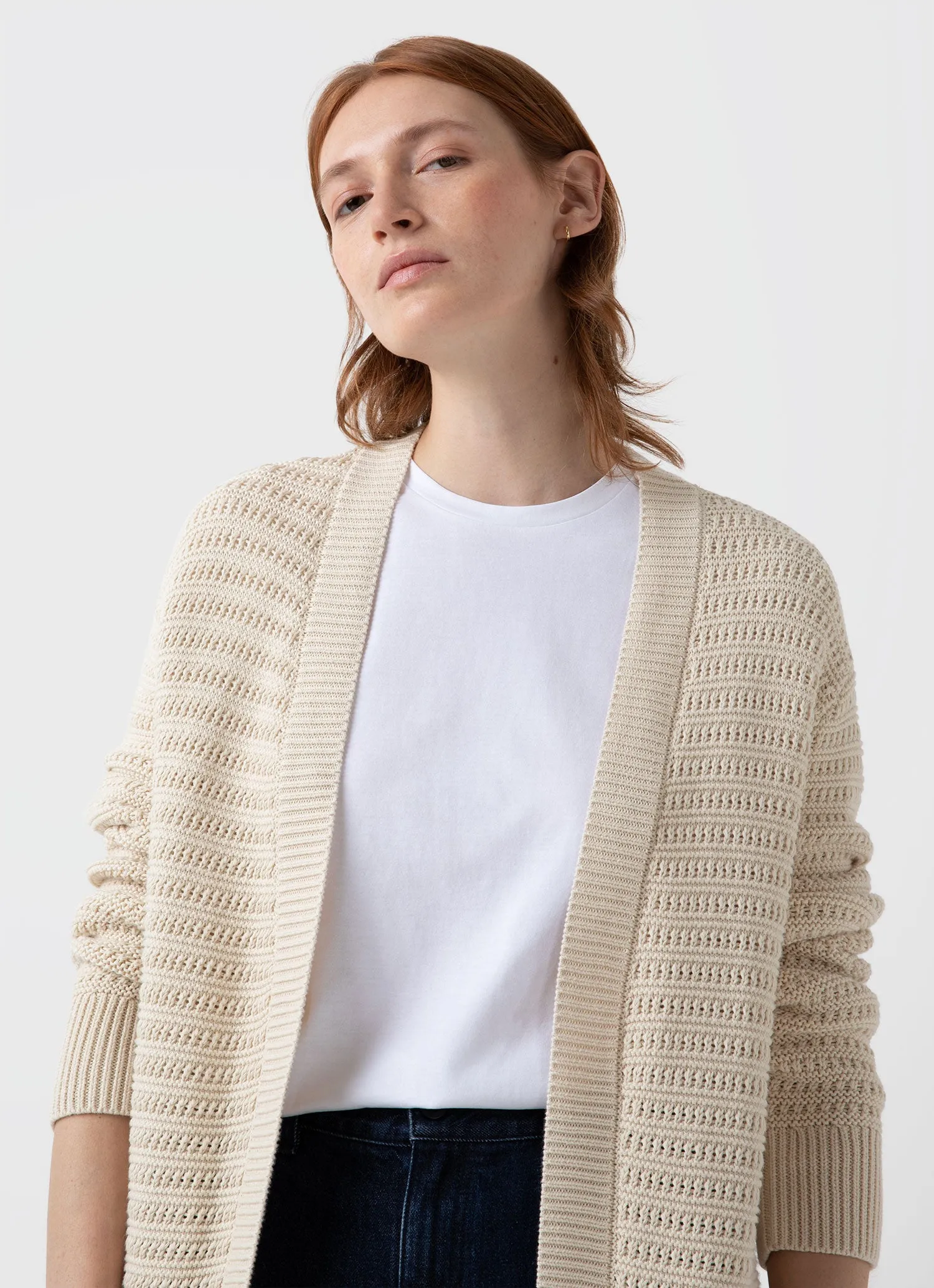 Textured Cardigan for Women in Ecru