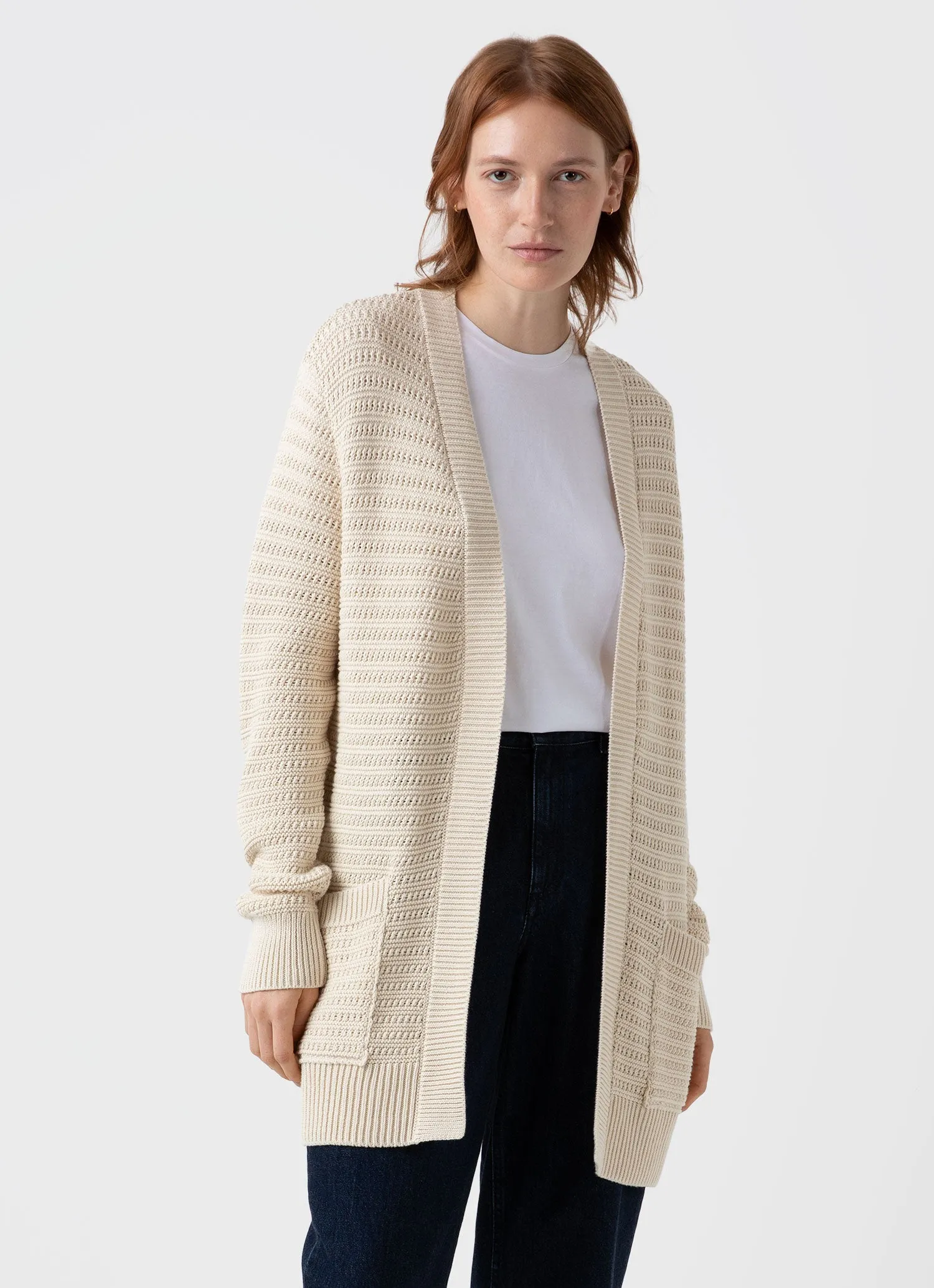 Textured Cardigan for Women in Ecru