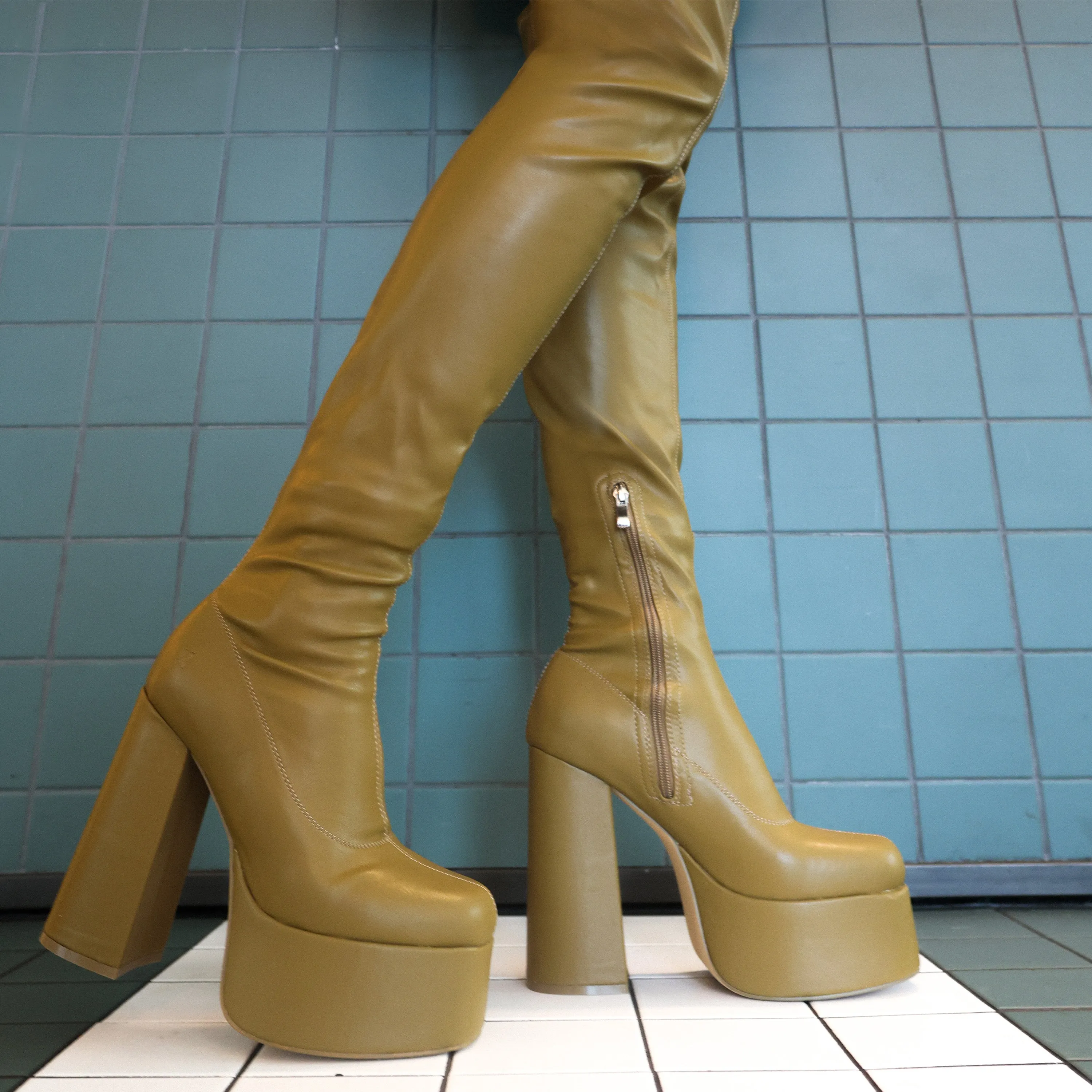 The Redemption Plus Size Thigh High Boots - Khaki