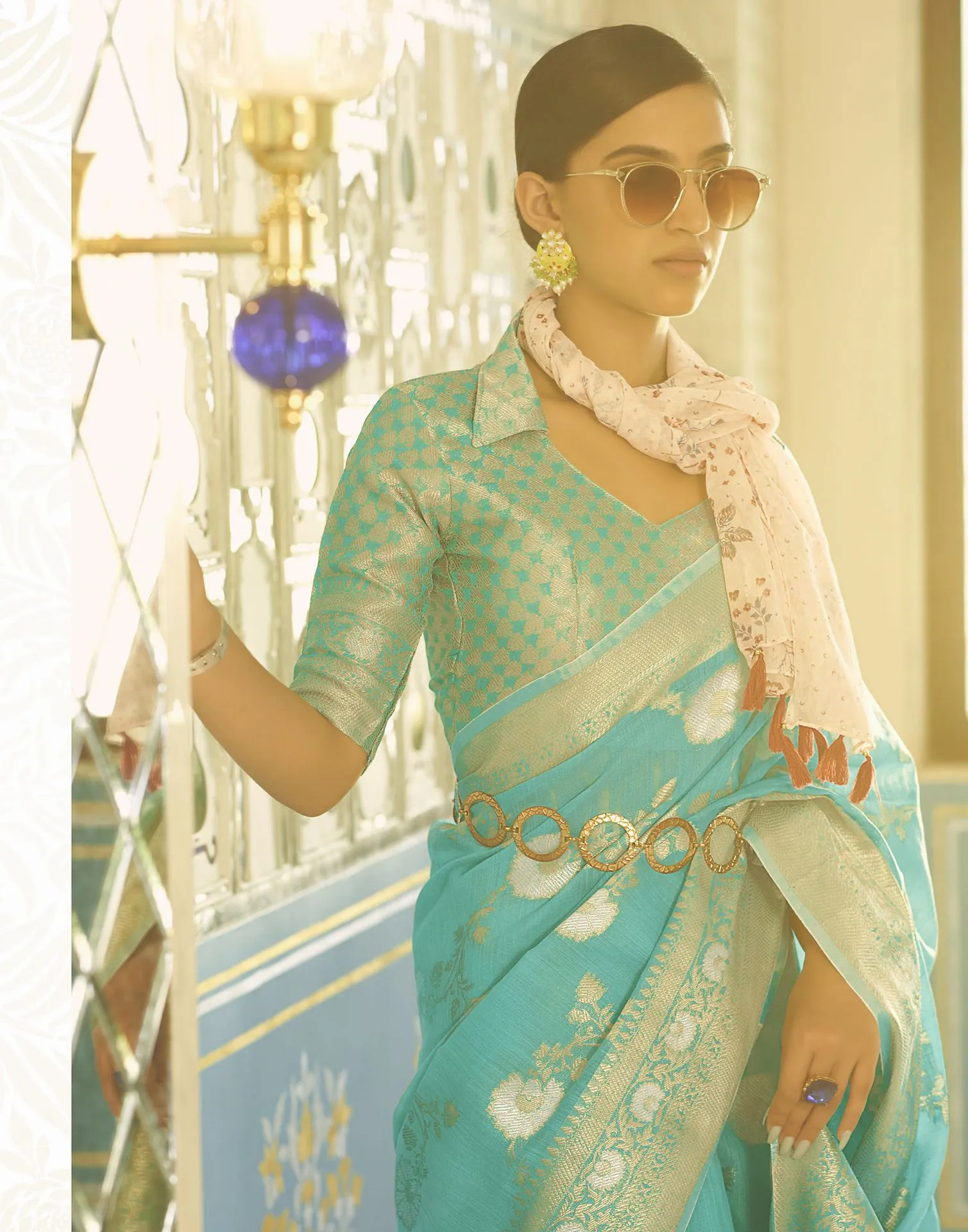 Turquoise Banarasi Saree