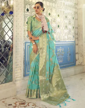 Turquoise Banarasi Saree