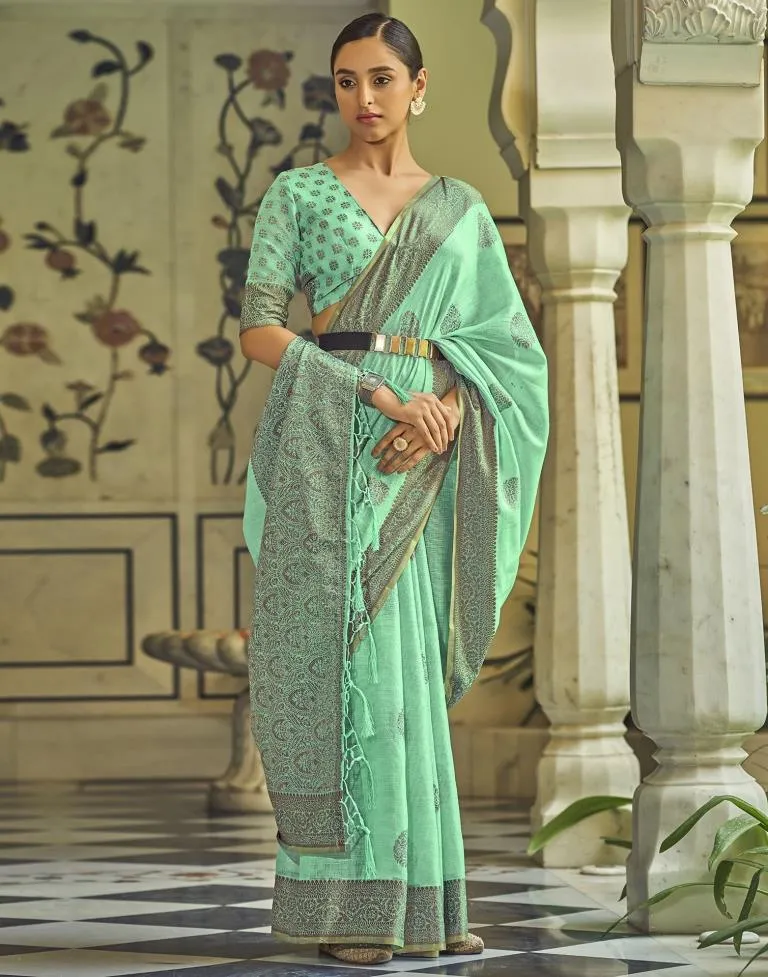 Turquoise Linen Saree