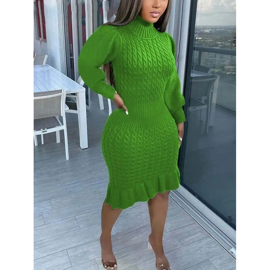 Turtleneck Knitted Sleeve Dress