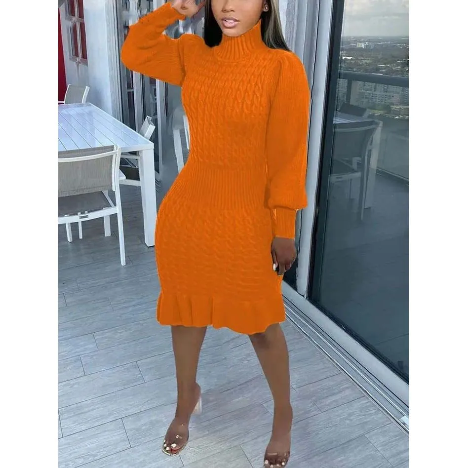 Turtleneck Knitted Sleeve Dress