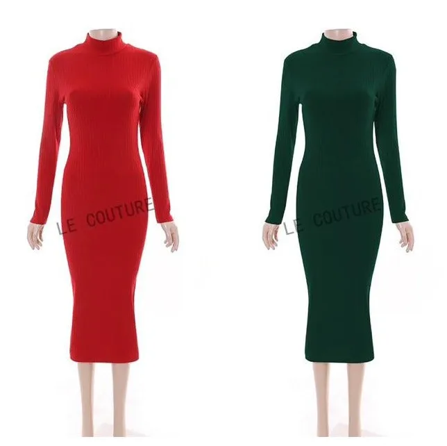 Turtleneck Long Sleeve Bodycon Dress - Result: Fitted Long Sleeve Turtleneck Dress