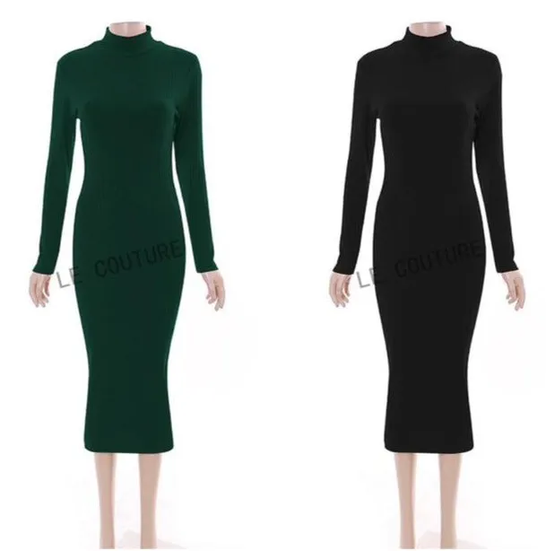 Turtleneck Long Sleeve Bodycon Dress - Result: Fitted Long Sleeve Turtleneck Dress