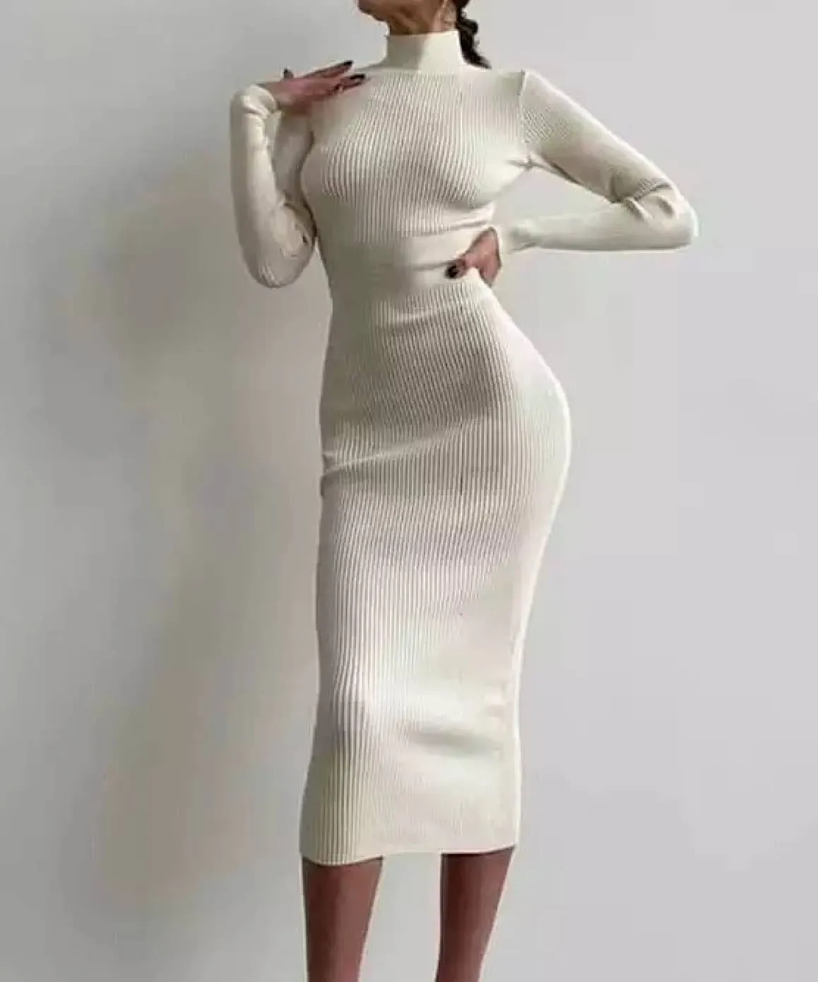 Turtleneck Slim Midi Dress