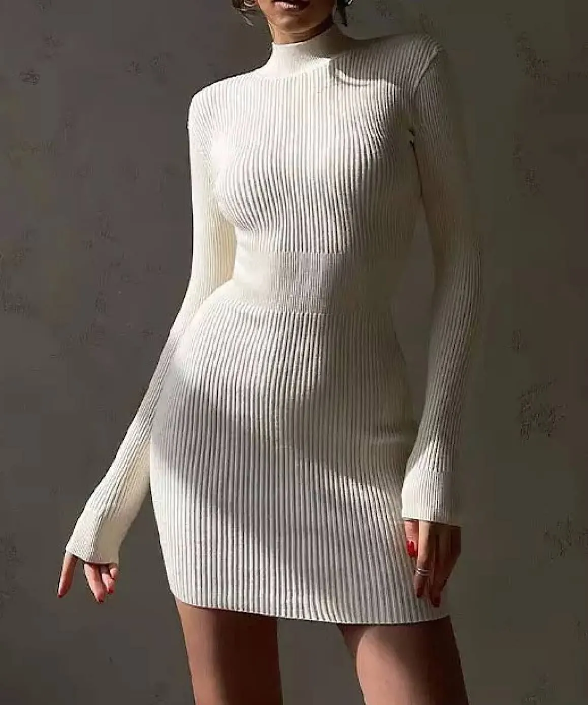 Turtleneck Slim Midi Dress