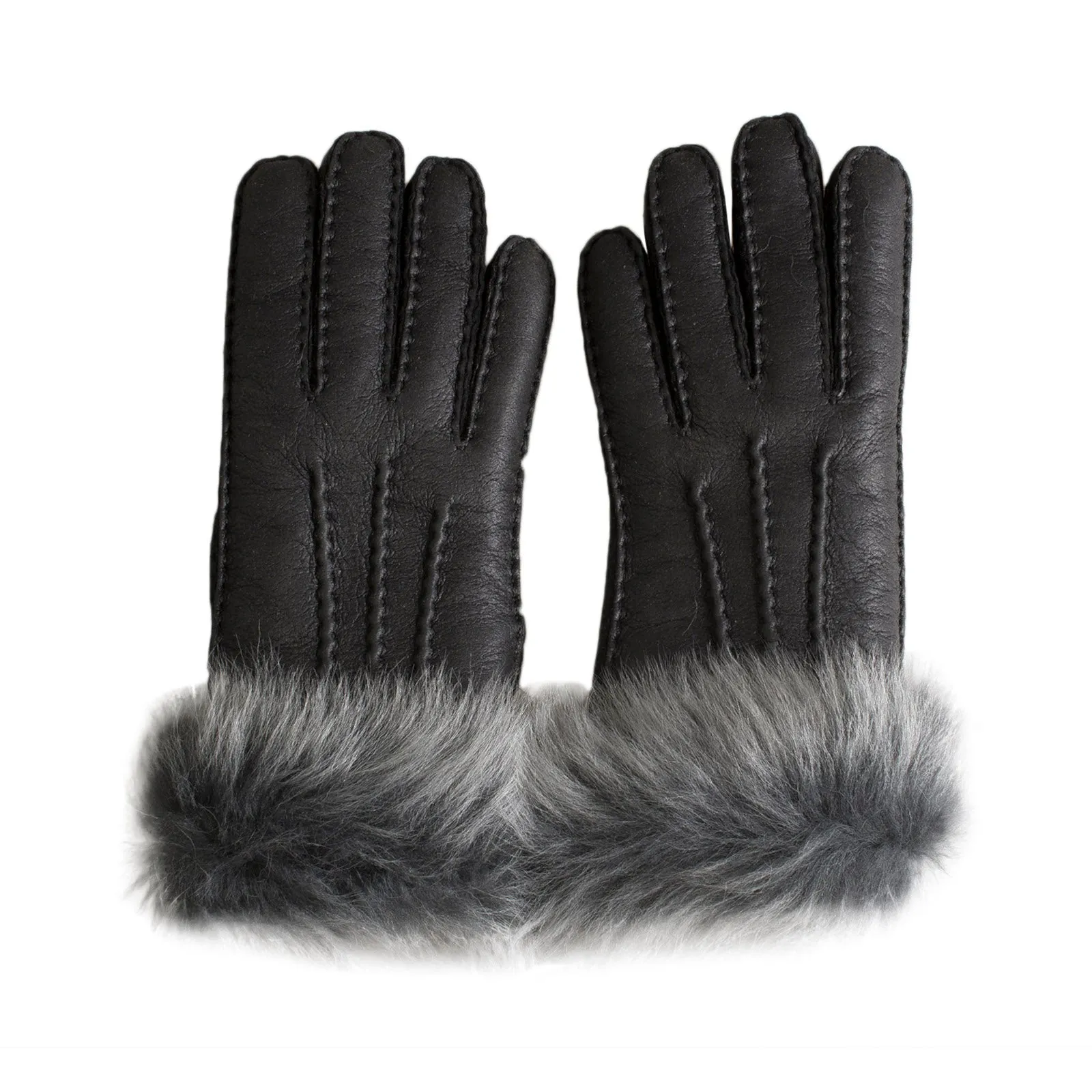 UGG Black Sheepskin Lined Toscana Leather Gloves - Women's