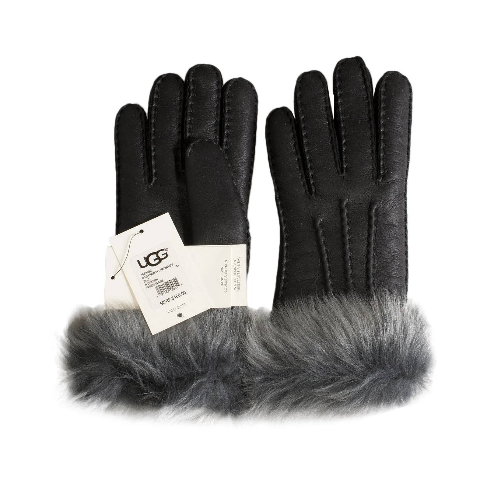 UGG Black Sheepskin Lined Toscana Leather Gloves - Women's