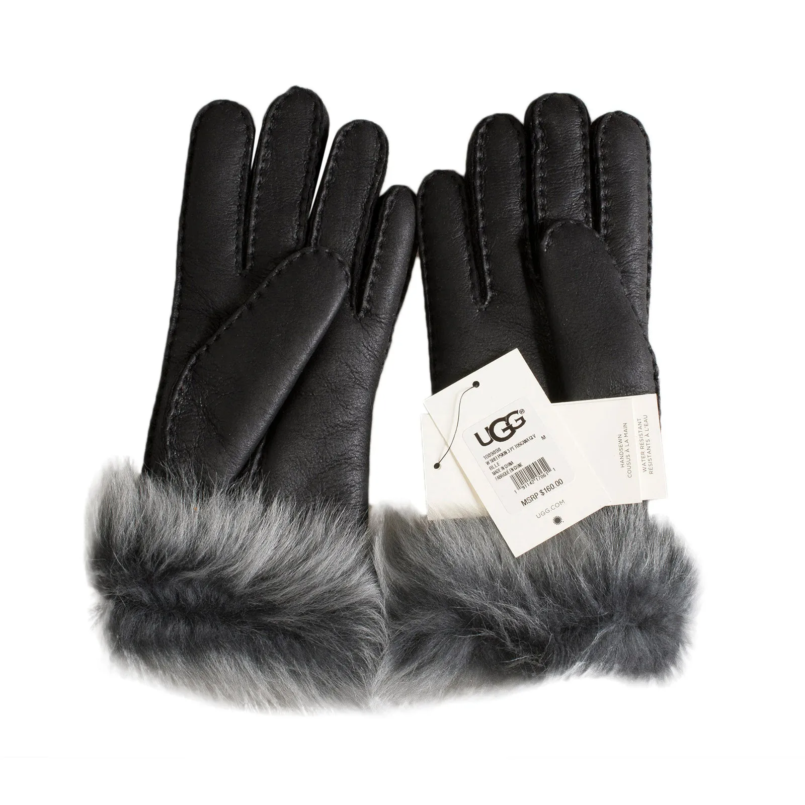 UGG Black Sheepskin Lined Toscana Leather Gloves - Women's