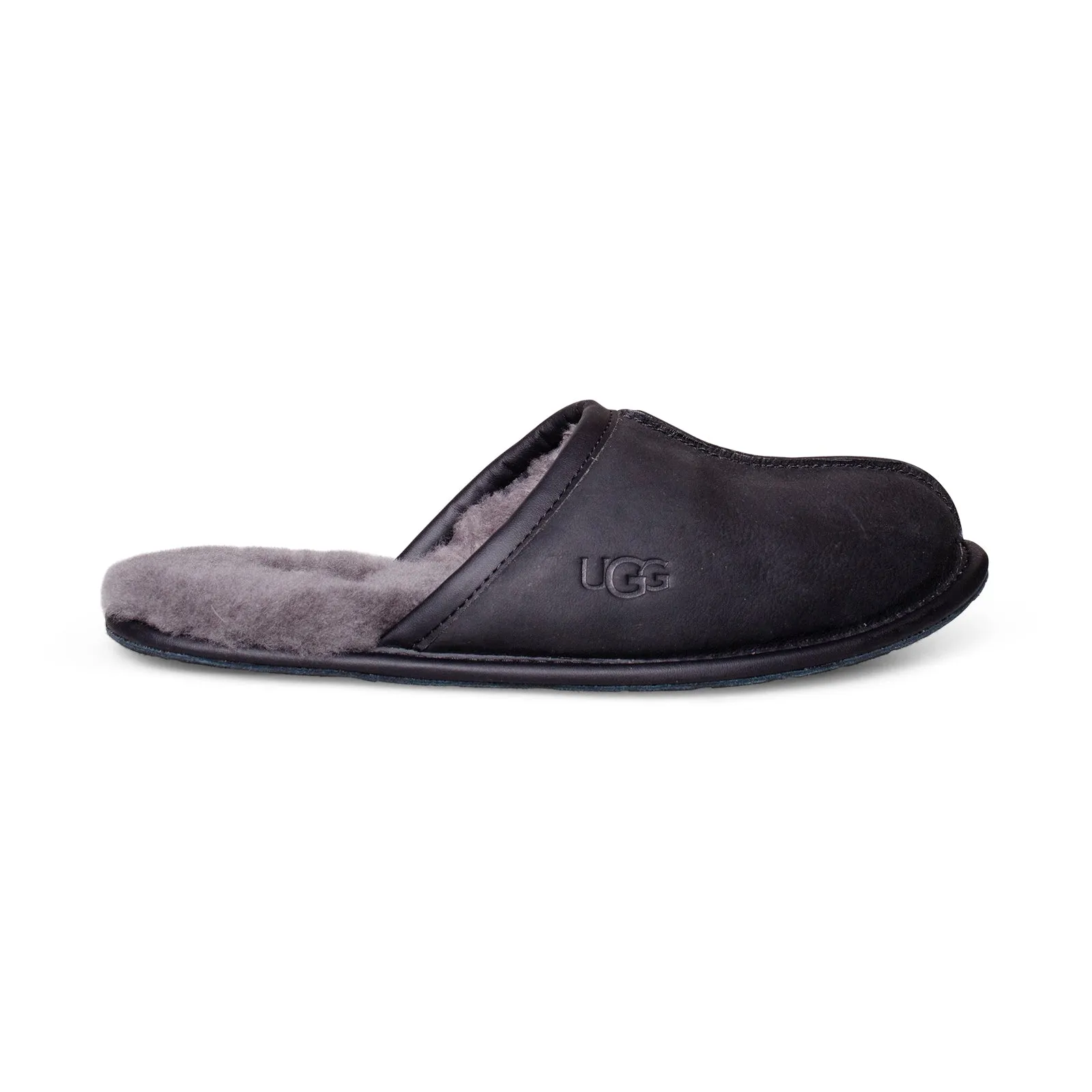 UGG Men's Black Leather Slippers - Scuff