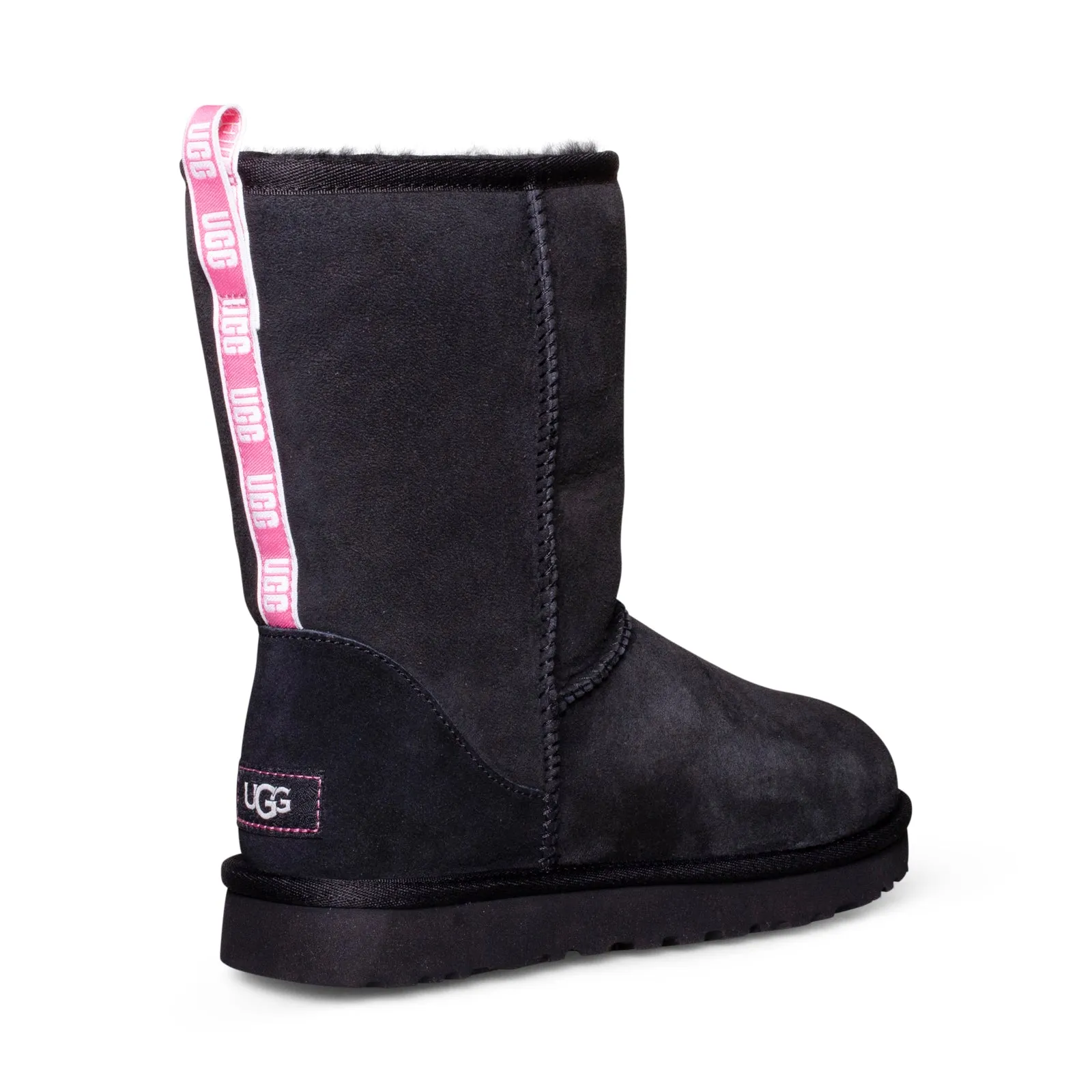 UGG Women's Classic Short II Graphic Logo Boots Black Neon Pink