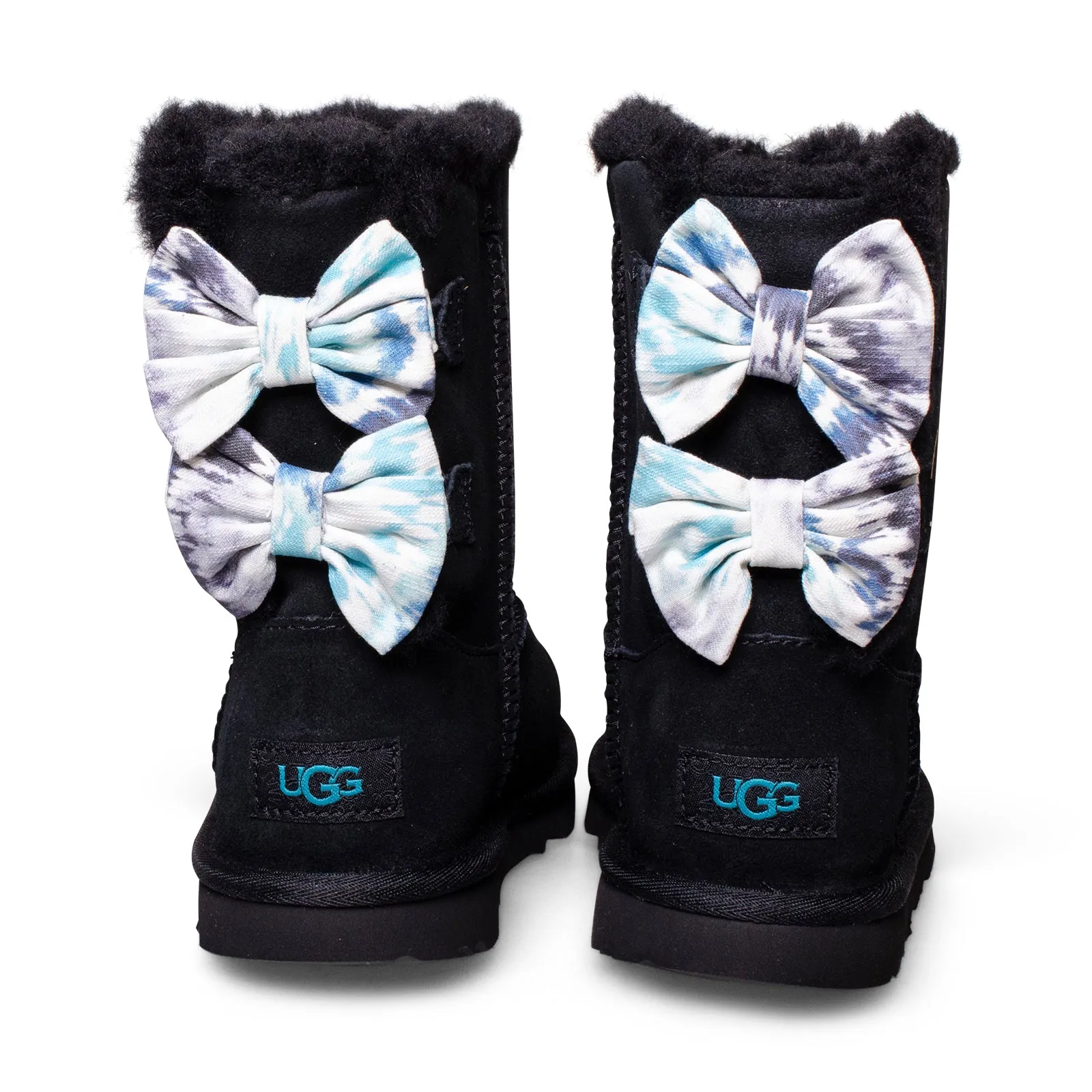 UGG Youth Tie Dye Black Bailey Bow II Boots.