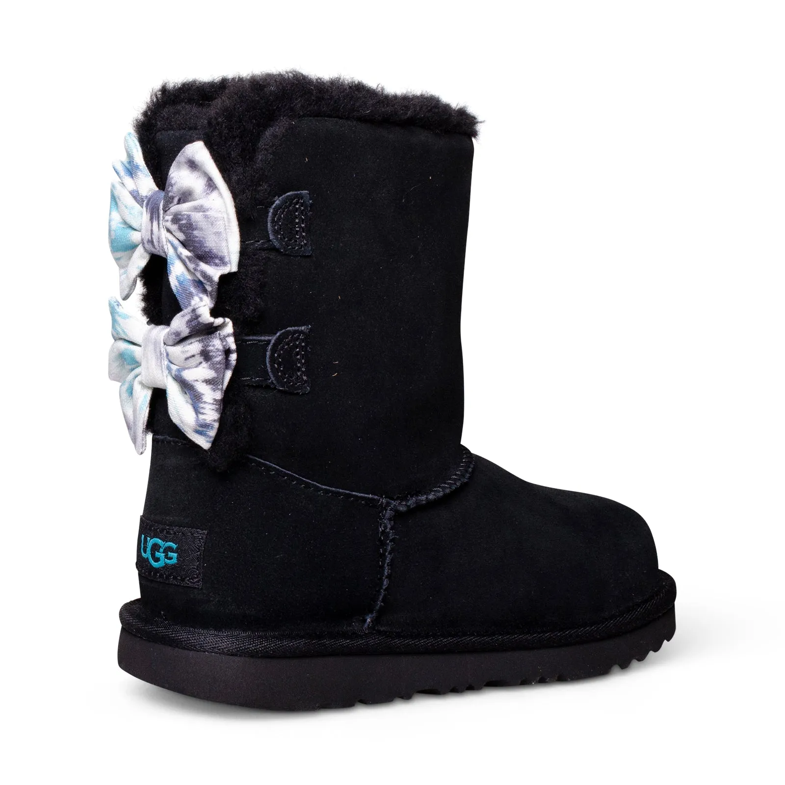 UGG Youth Tie Dye Black Bailey Bow II Boots.