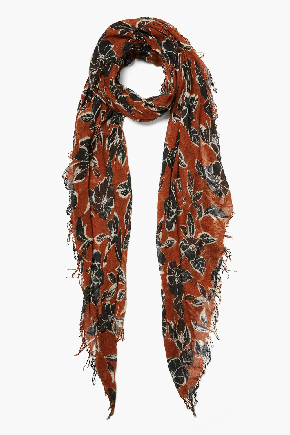 Umber Floral Print Cashmere Silk Scarf - Shop Now