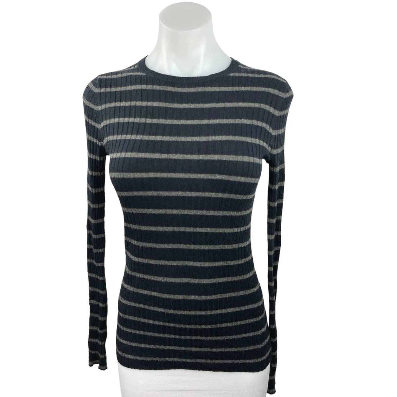 Vince Womens Black Striped Crew Neck Long Sleeve Pullover Winter Sweater Size XS