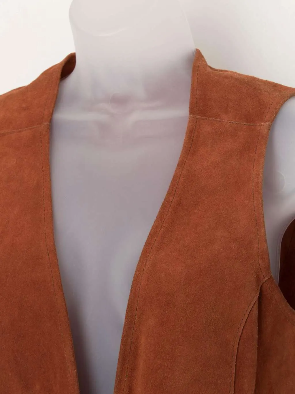 Vintage long suede waistcoat in tan brown – Medium