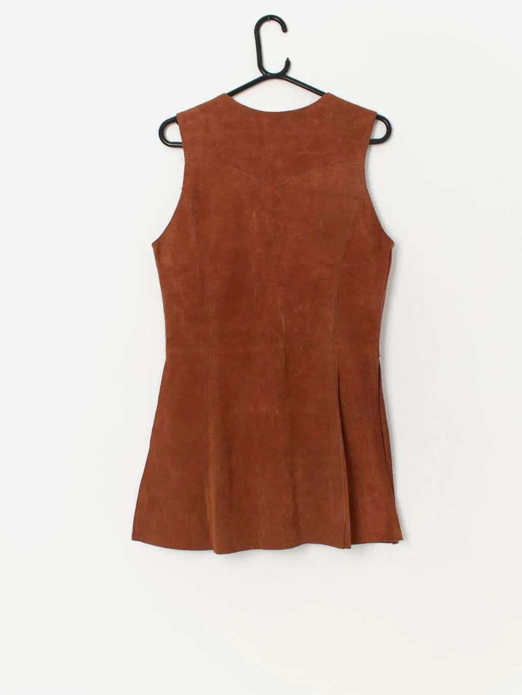 Vintage long suede waistcoat in tan brown – Medium