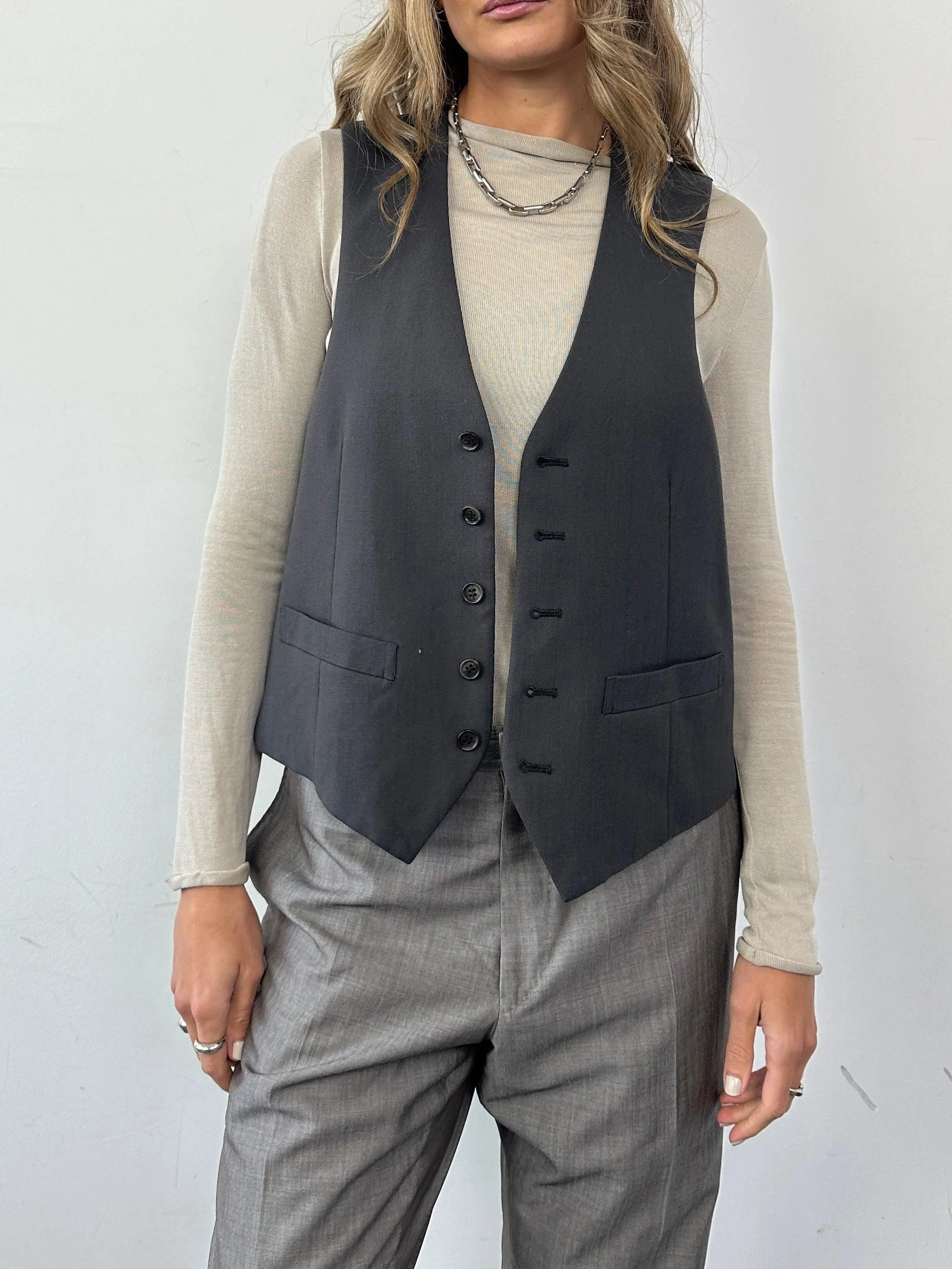 Vintage Pure Wool Tailored Waistcoat - L